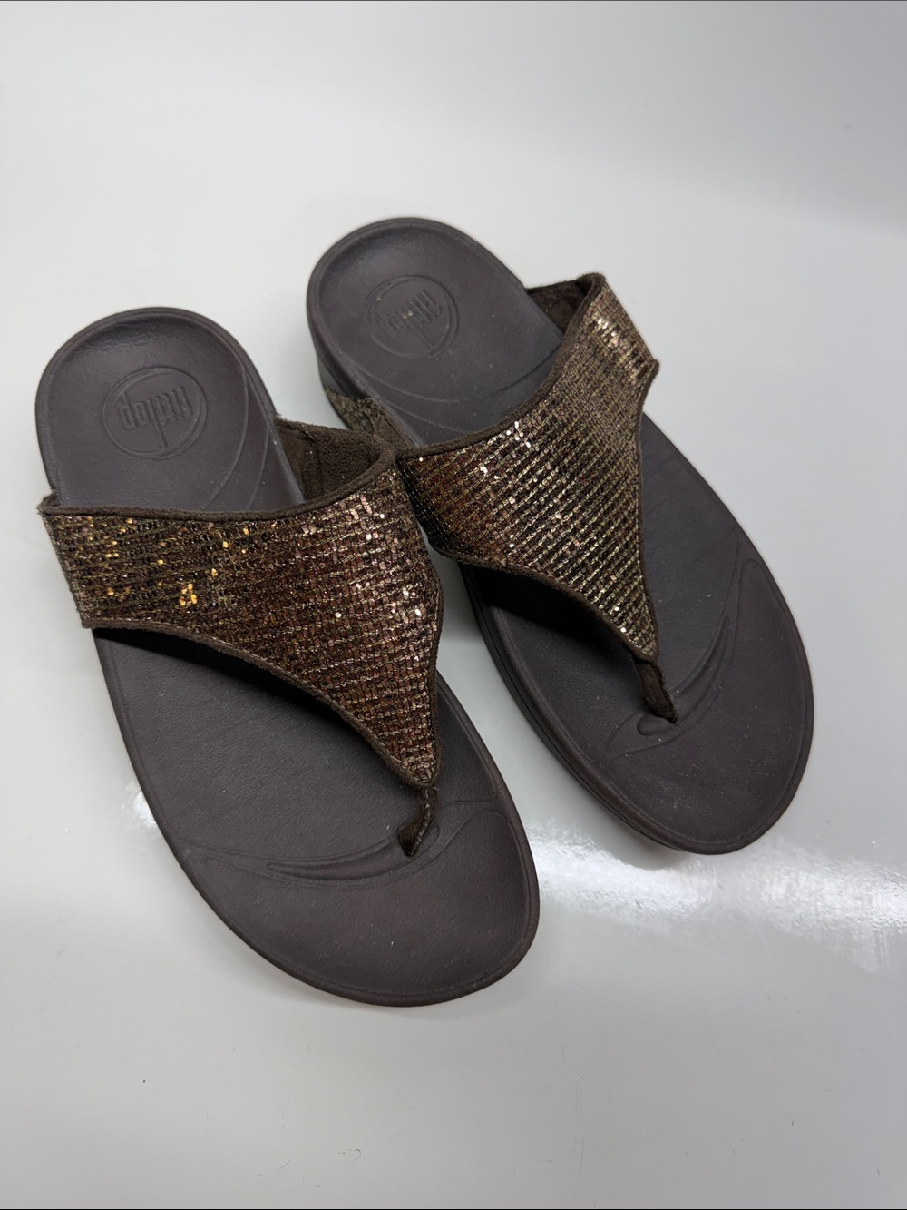 FitFlop Lulu Superglitz Platform Sandals Thong Flip Flops Shoes Copper Brown 5